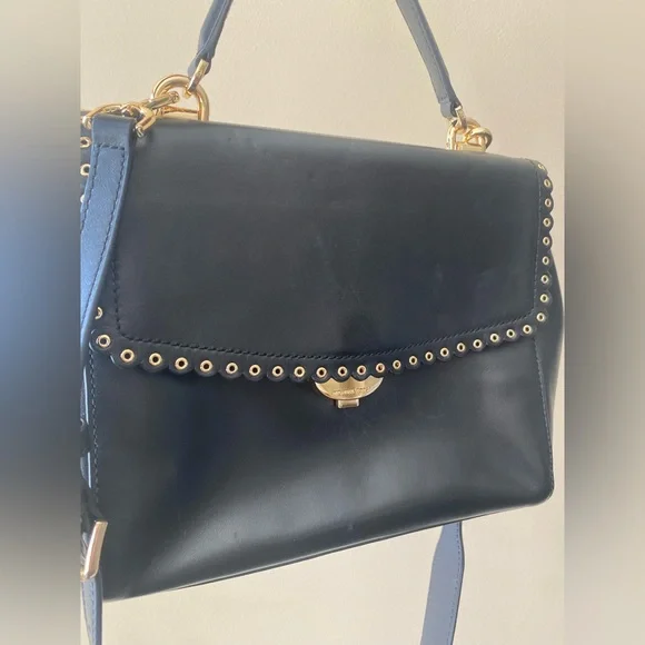 Michael Kors Black & Gold Ava Leather Satchel Handbag Purse Detachable Strap - Picture 4 of 7